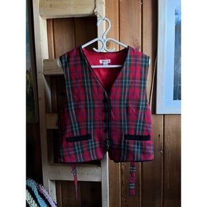 Plaid & Velvet Button Vest